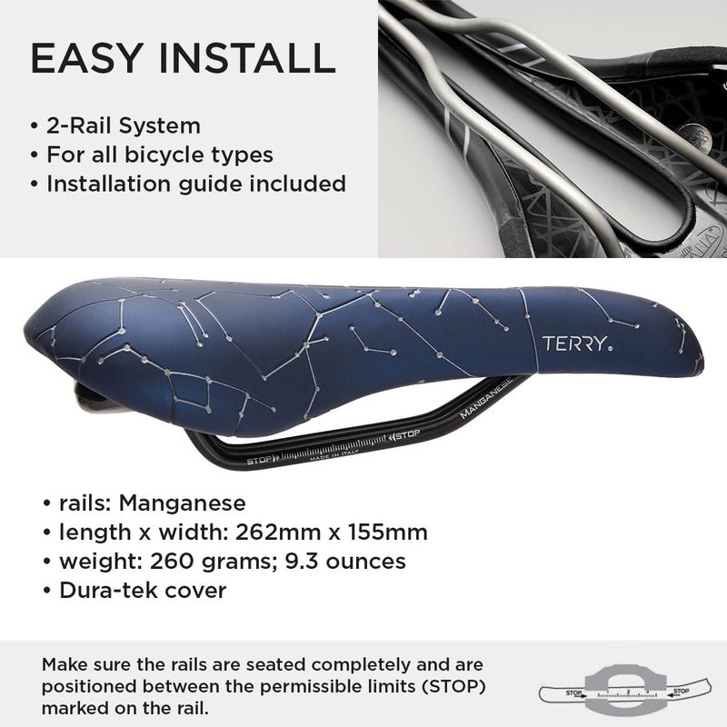 Terry Bike Saddle Womens Butterfly Galactic+ Plus, Comfortable Bicycle Seat for Women - Center Cutaway Reflective Cover Race Saddle - Black Night, - Image 5